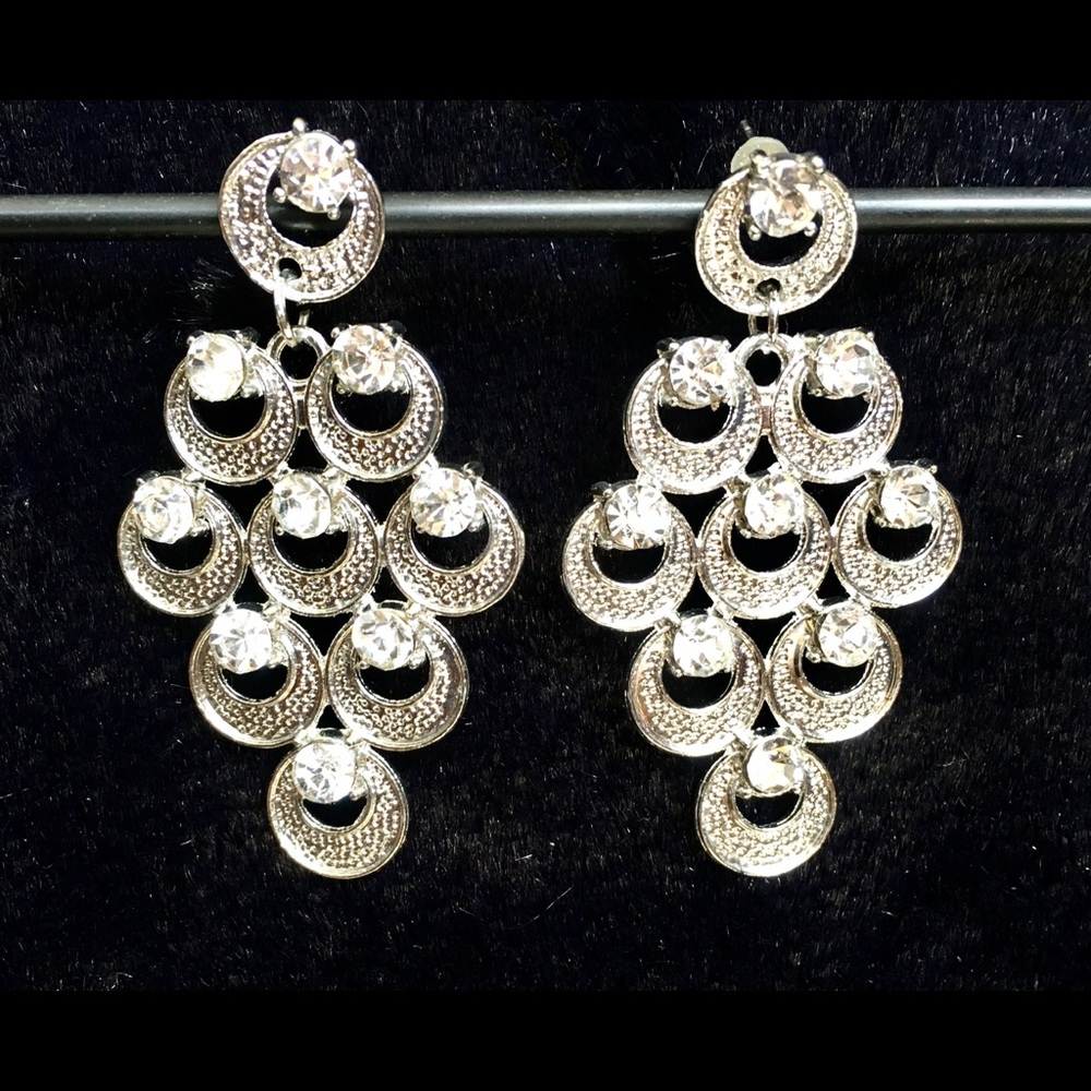 2" diamond rhinestone silver chandelier earrings